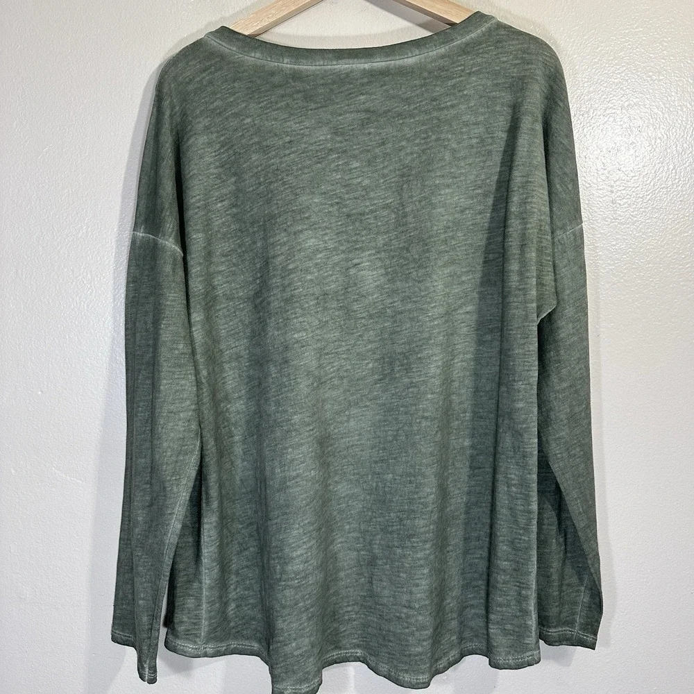 MADE IN ITALY Women's L Big Star Crewneck Long Sleeve Top Green - Picture 2 of 7